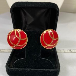 Vintage Monet Goldtone red enameled earrings